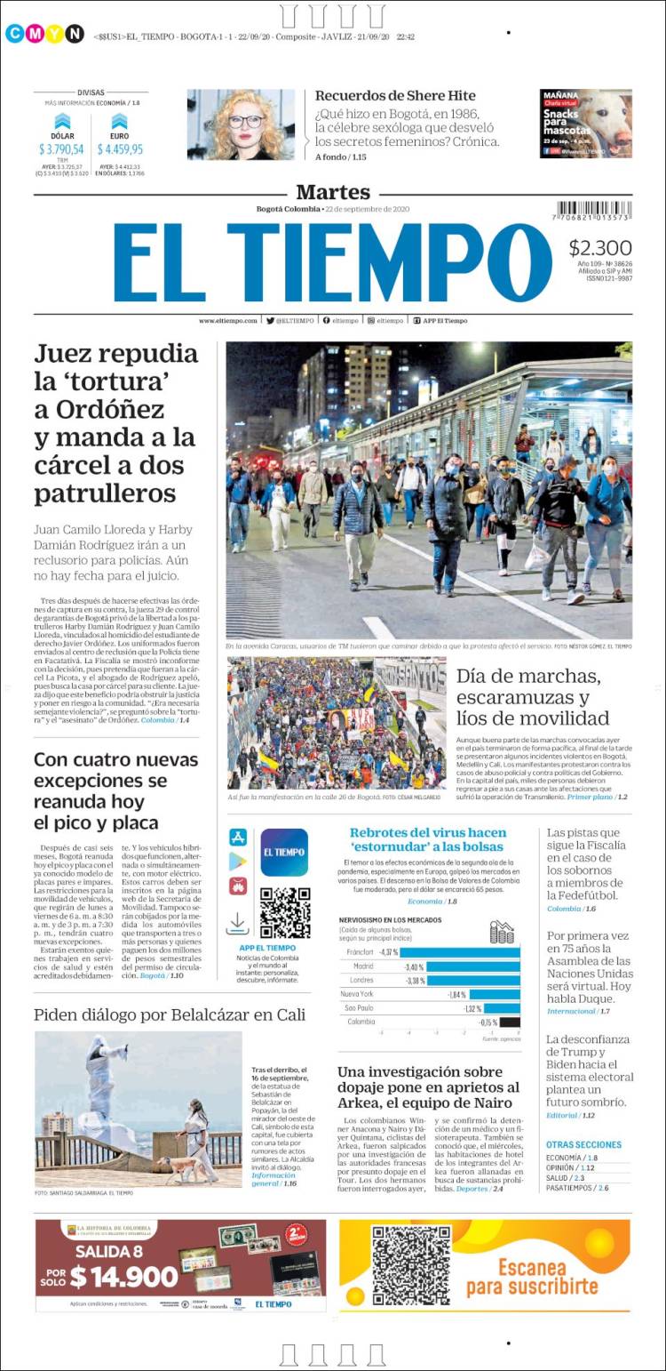 Portada de El Tiempo (Colombia)