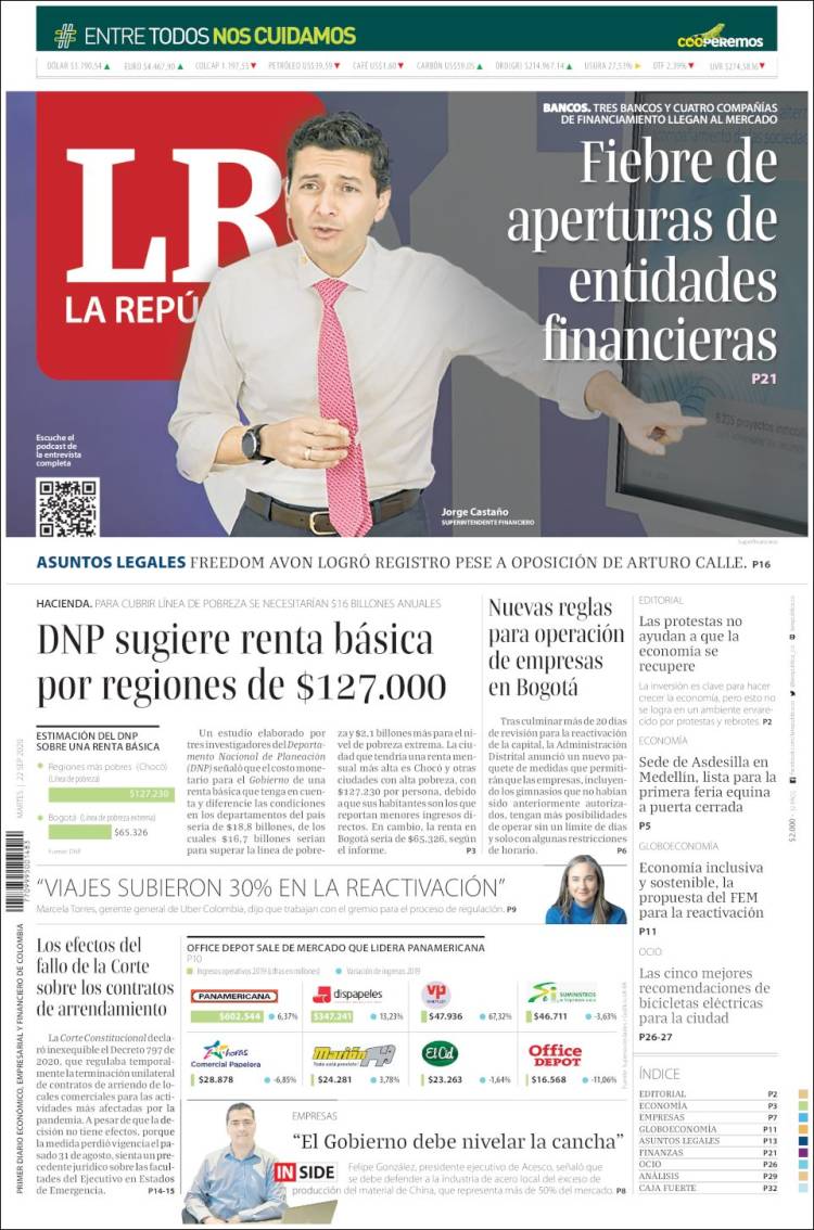 Portada de La Republica (Colombia)