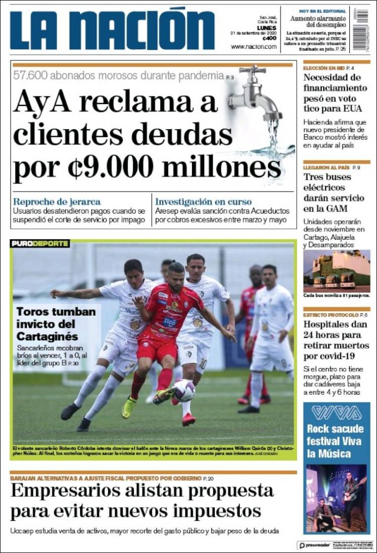 Portada de La Nación - Costa Rica (Costa Rica)