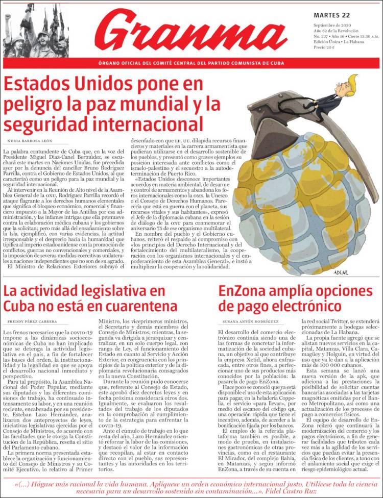 Portada de Granma (Cuba)