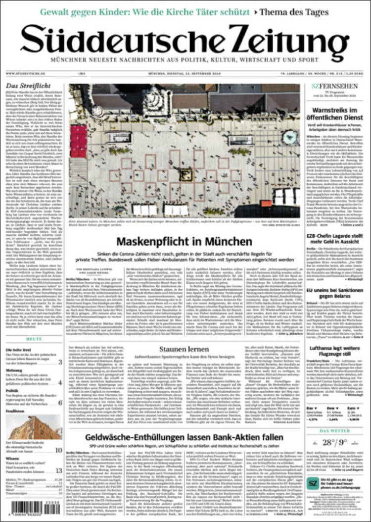 Portada de Sueddeutsche (Alemania)