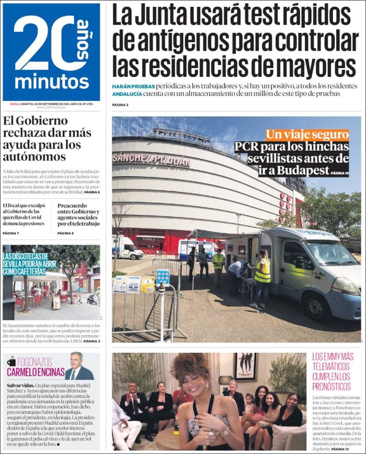 Portada de 20 Minutos - Sevilla (Espa&ntilde;a)