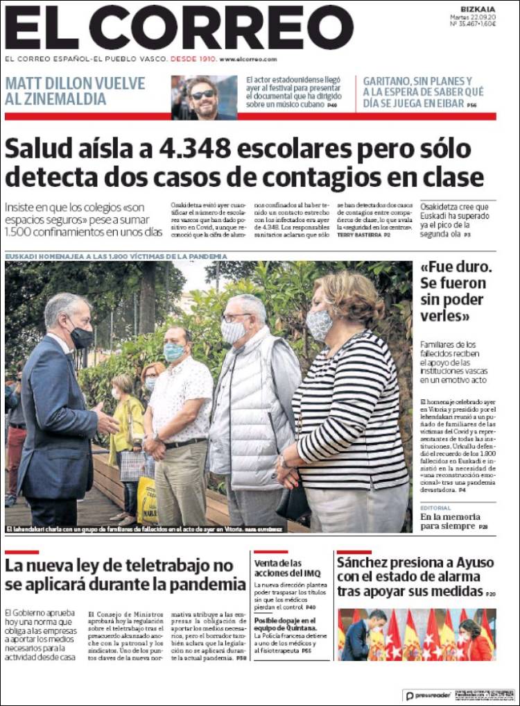 Portada de El Correo (Espa&ntilde;a)