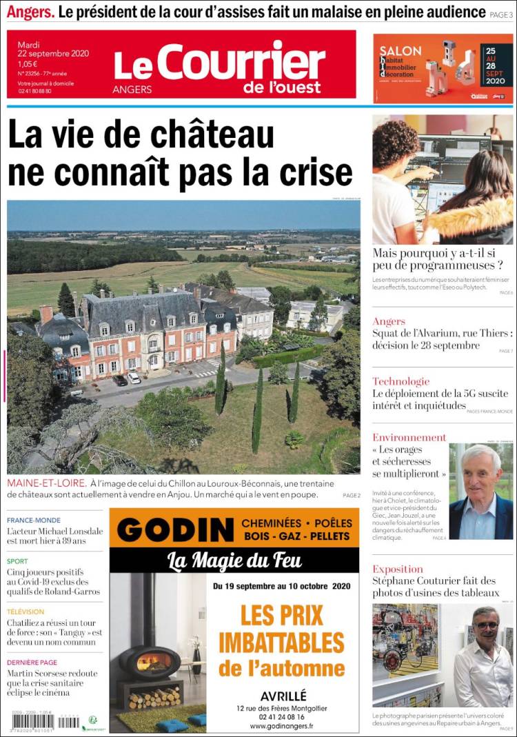 Portada de Le Courrier de l'Ouest (Francia)