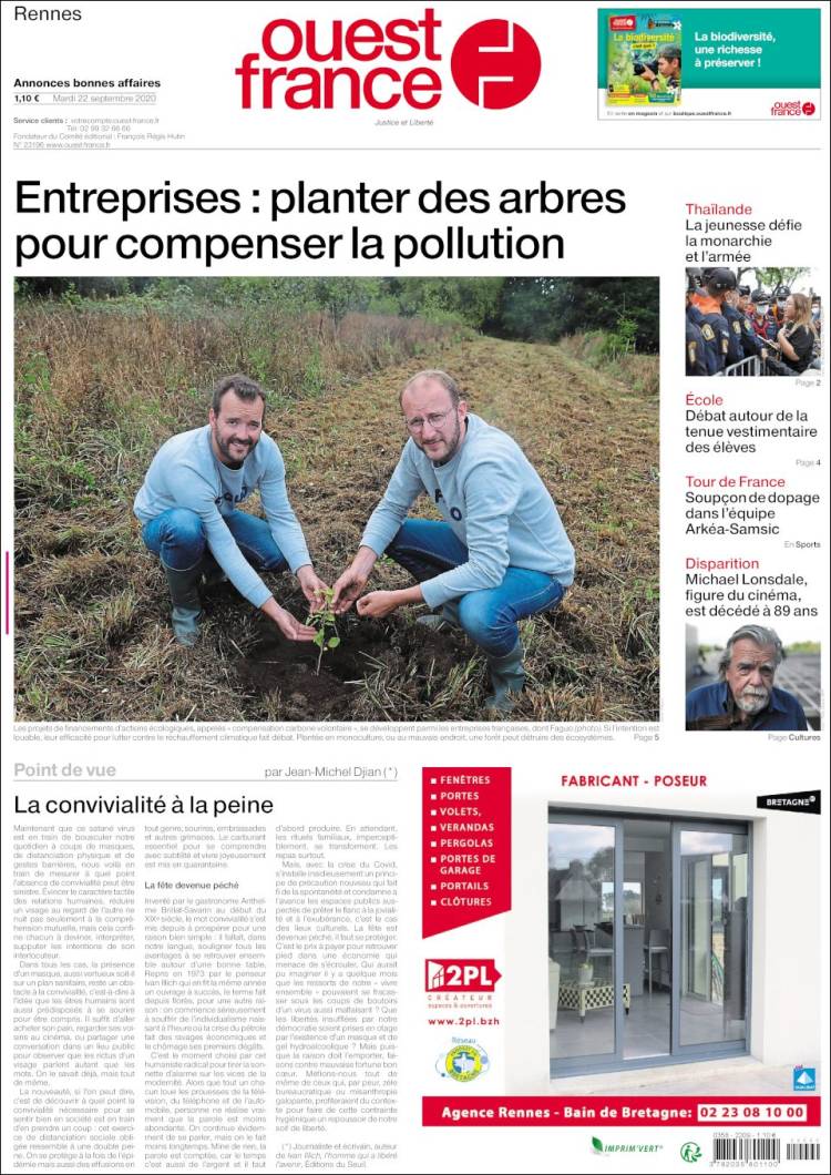 Portada de Ouest France (Francia)