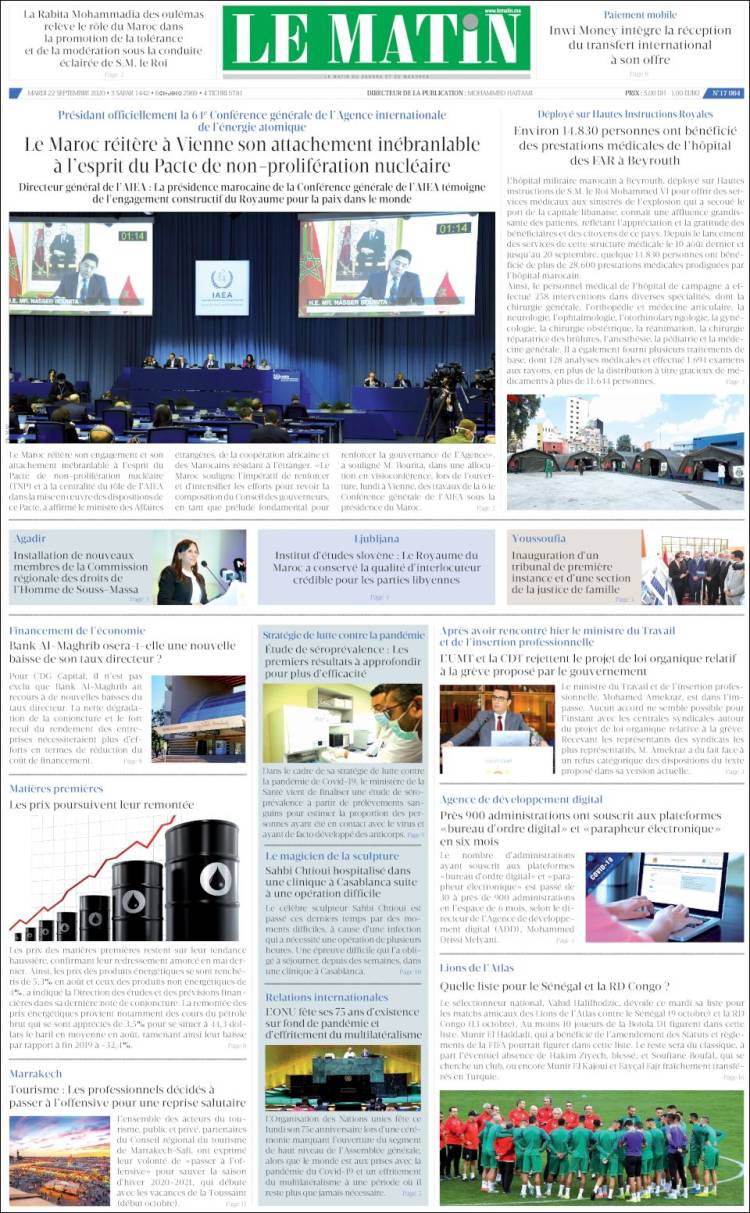 Portada de Le Matin (Marruecos)