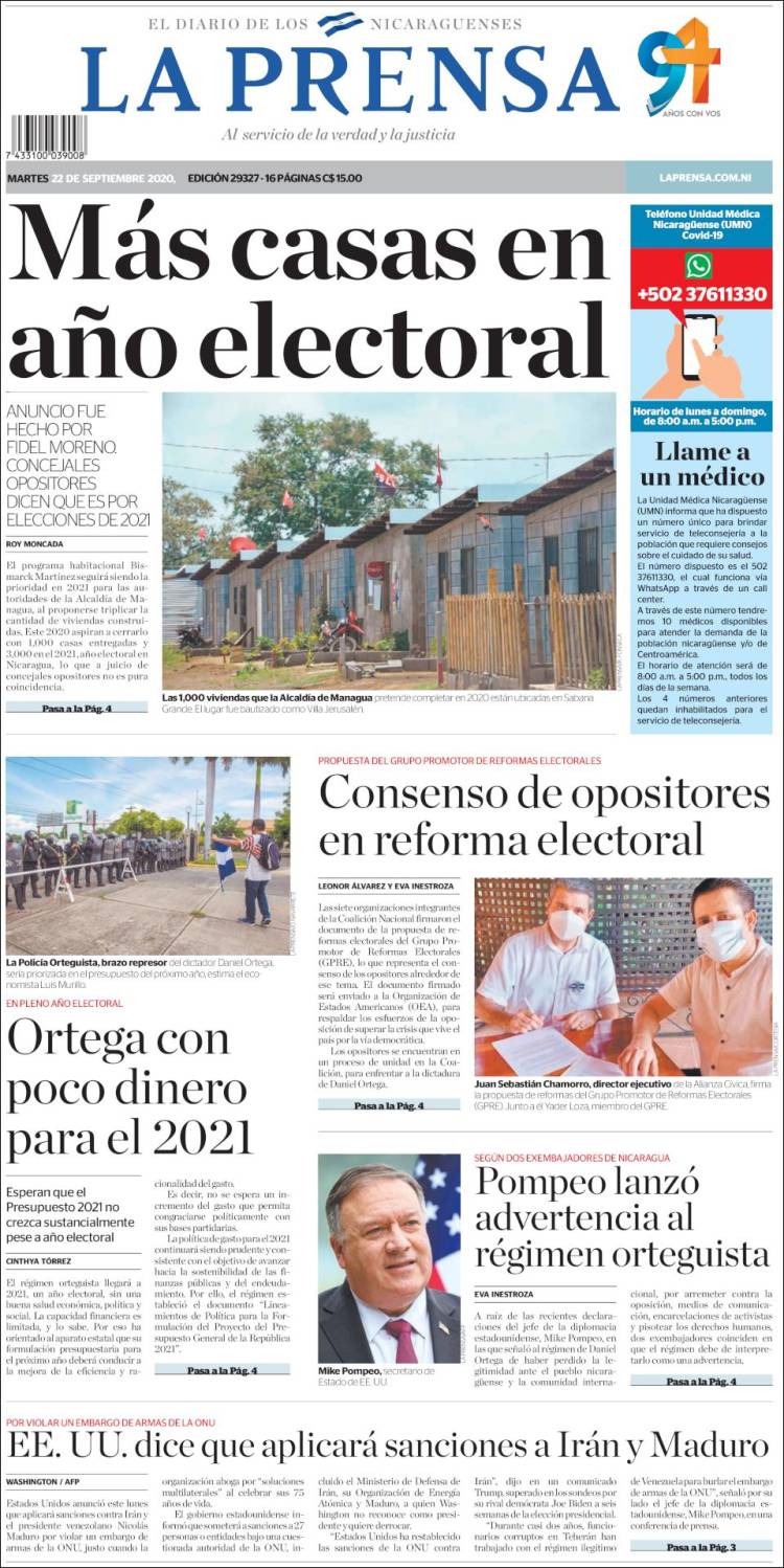 Portada de La Prensa (Nicaragua)
