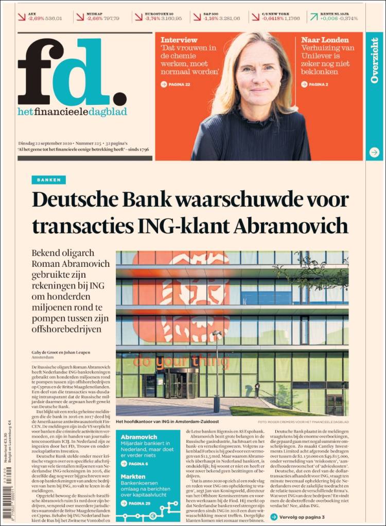Portada de Het Financieele Dagblad (Pa&iacute;ses Bajos)
