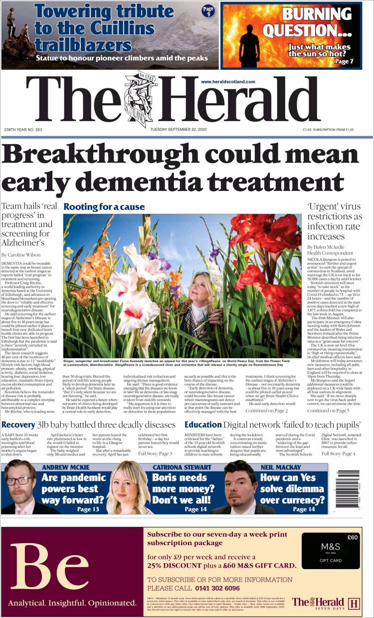 Portada de The Herald (Reino Unido)