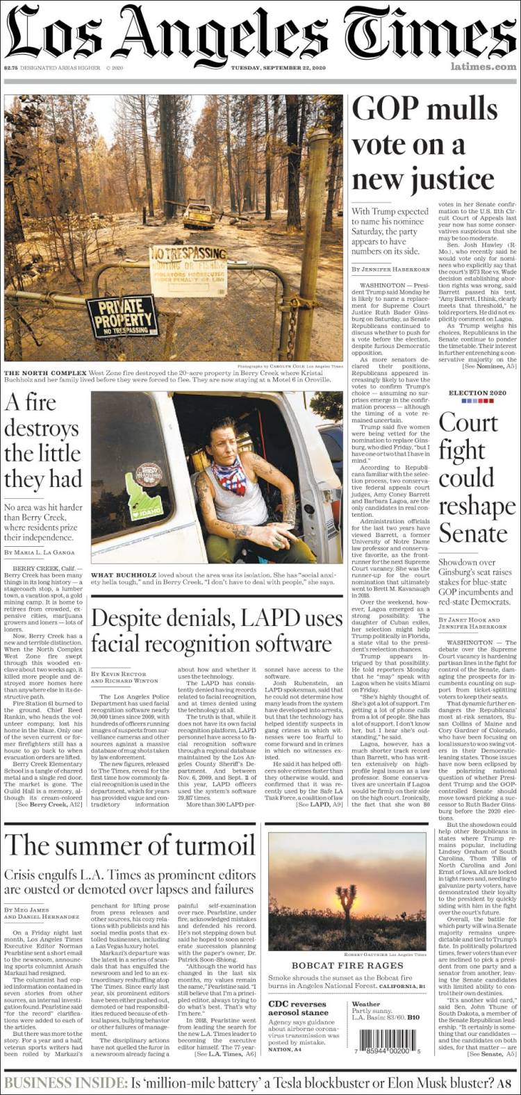 Portada de Los Angeles Times (USA)