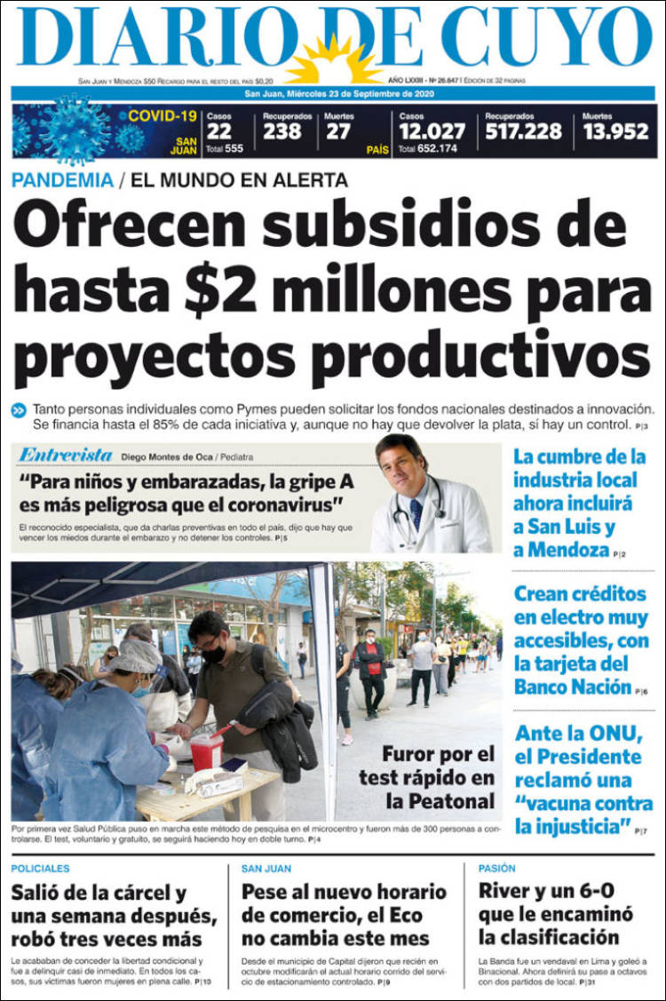 Portada de Diario de Cuyo (Argentina)