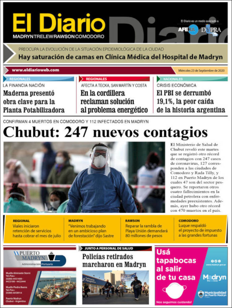Portada de El Diario de Madryn (Argentina)
