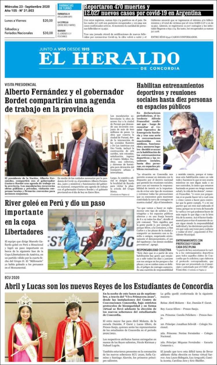Portada de El Heraldo de Concordia (Argentina)