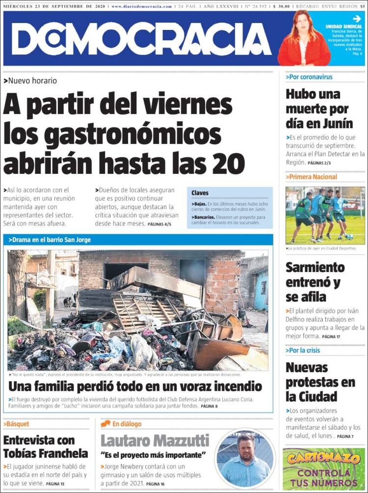 Portada de Diario Democracia (Argentina)