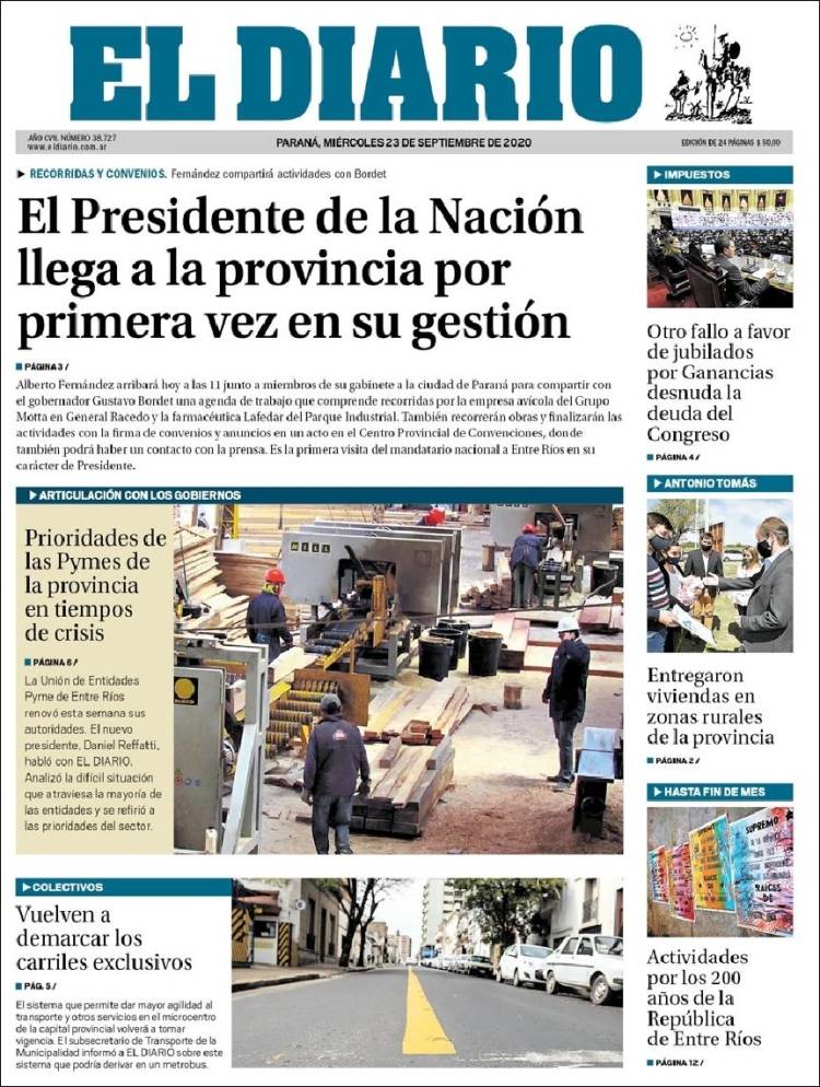 Portada de El Diario de Paraná (Argentina)