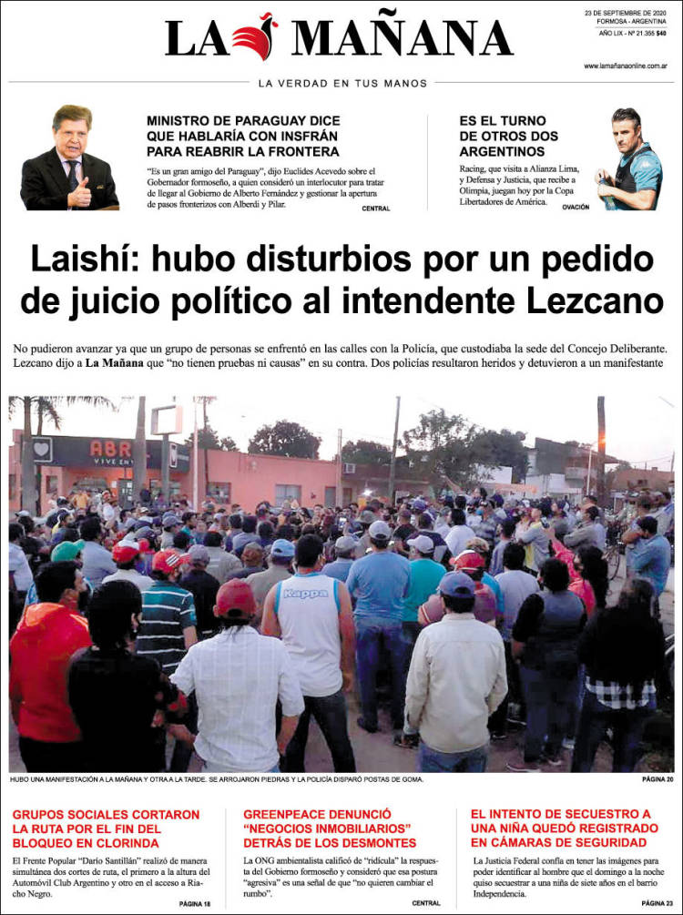 Portada de Diario La Mañana (Argentina)