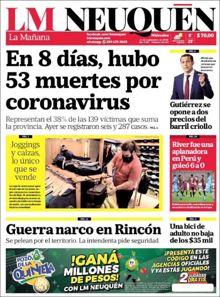 Portada de La Mañanade Neuquén (Argentina)