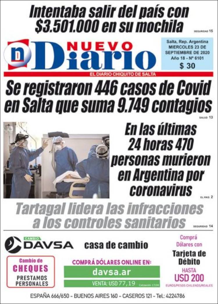Portada de Nuevo Diario de Salta (Argentina)