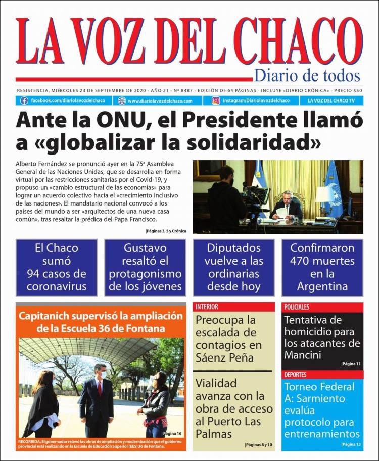 Portada de La Voz del Chaco (Argentina)