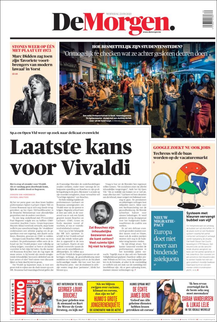Portada de De Morgen (B&eacute;lgica)