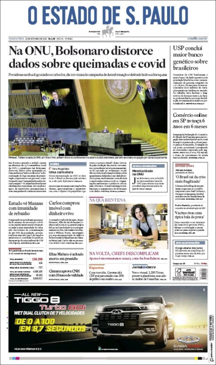 Portada de O Estado de São Paulo (Brasil)