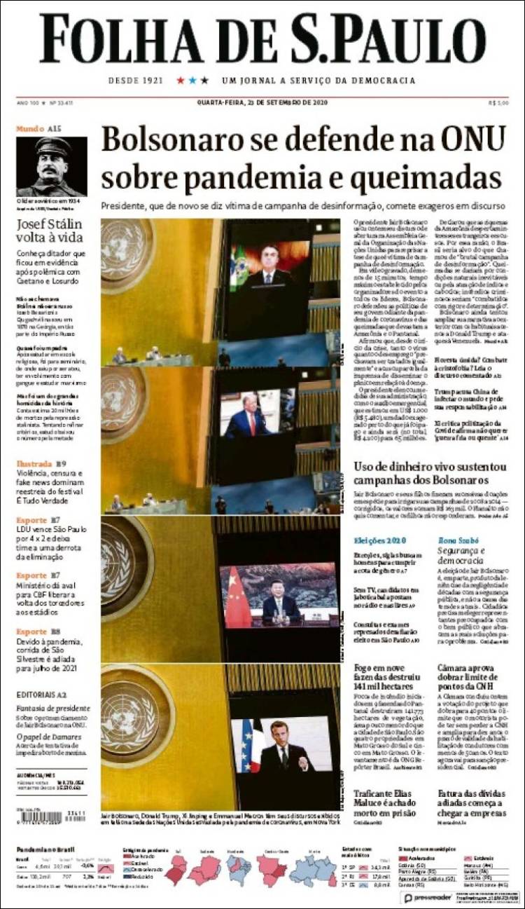 Portada de Folha de São Paulo (Brasil)