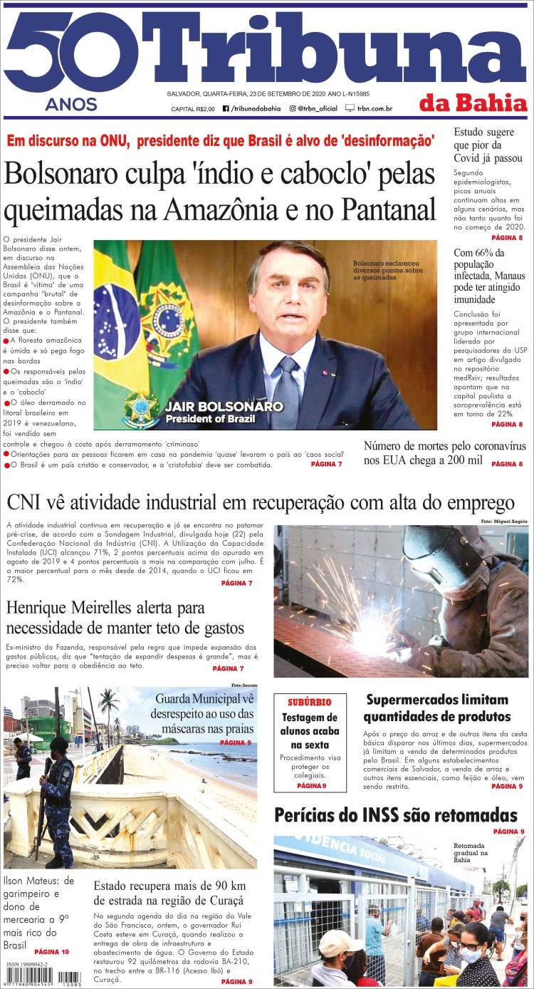 Portada de Tribuna da Bahia (Brasil)