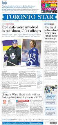 Portada de The Toronto Star (Canadá)