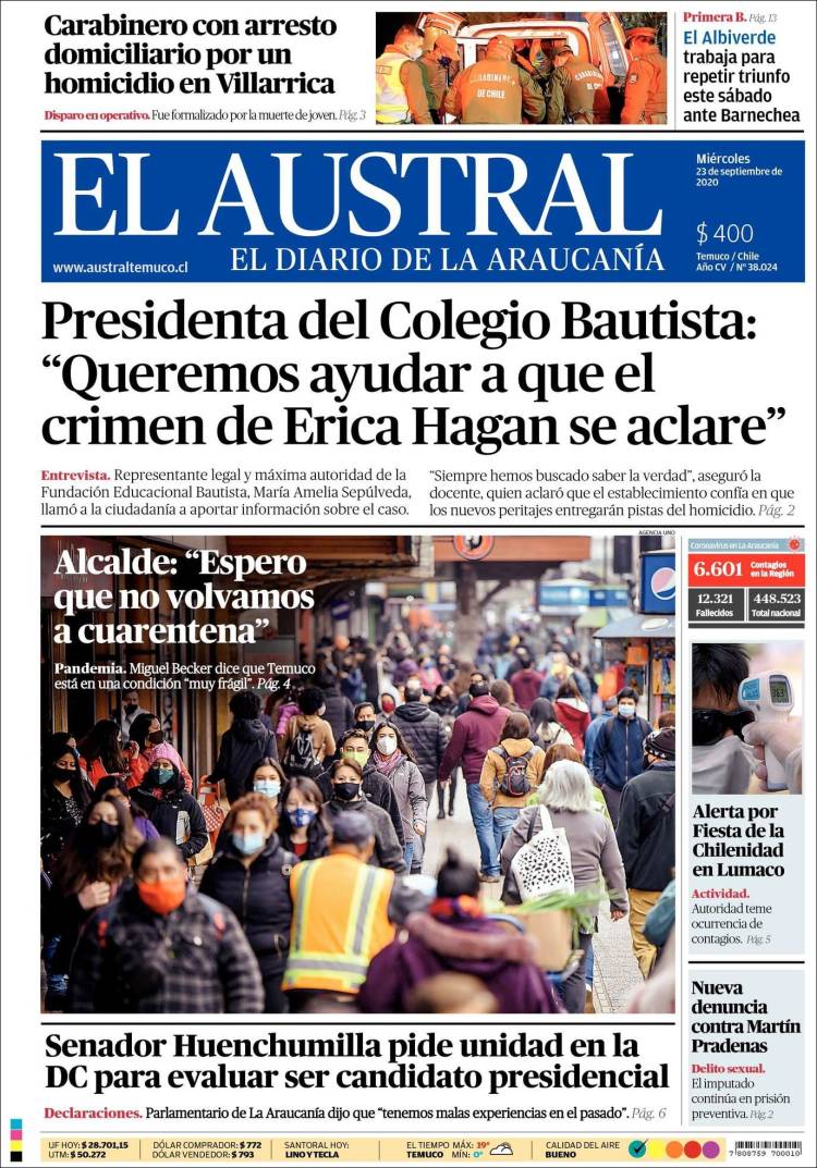 Portada de El Austral de Temuco (Chile)