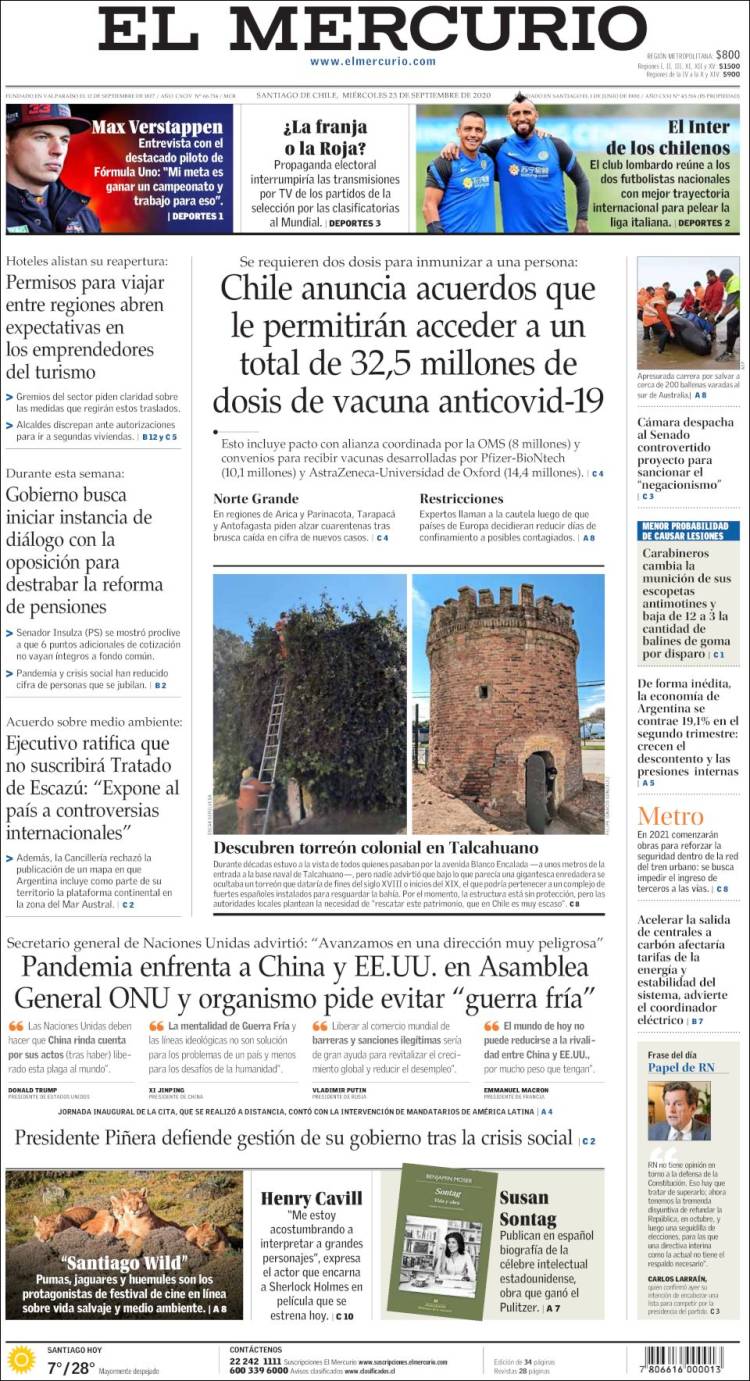 Portada de El Mercurio (Chile)