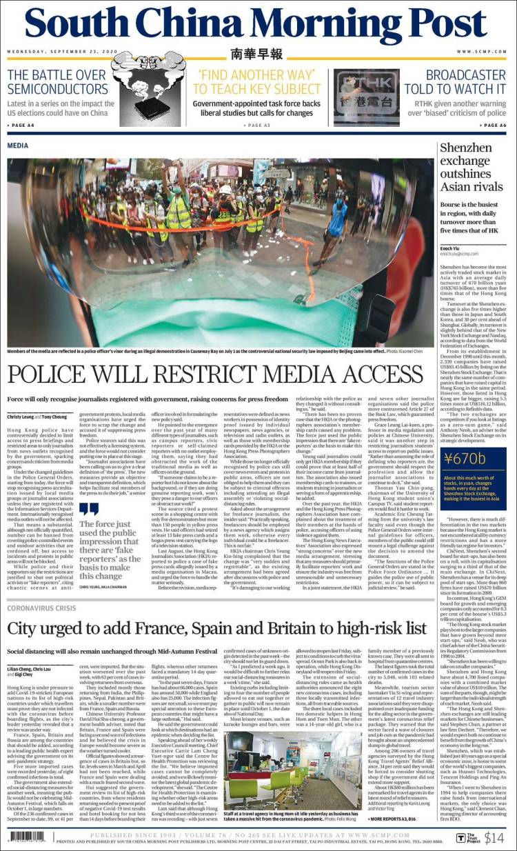 Portada de South China Morning Post (China)