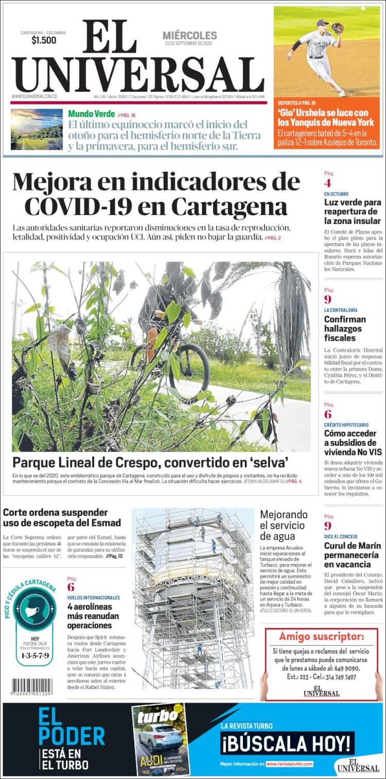 Portada de El Universal (Colombia)