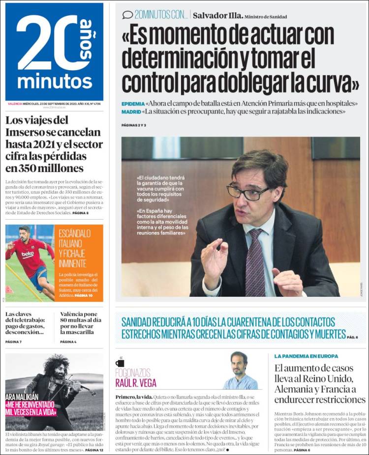 Portada de 20 Minutos - Valencia (Espa&ntilde;a)