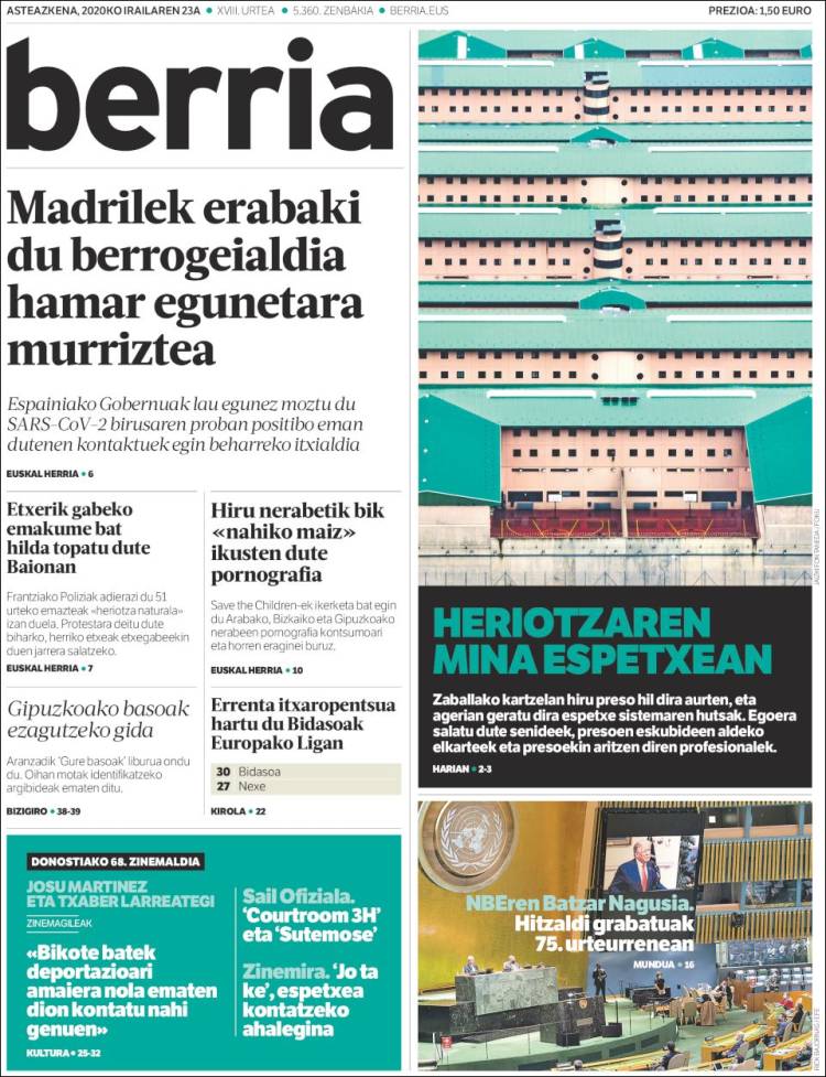 Portada de Berria (Espa&ntilde;a)