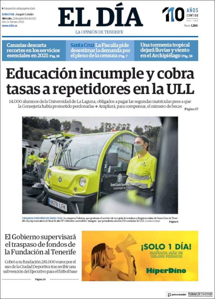 Portada de El Día (Espa&ntilde;a)