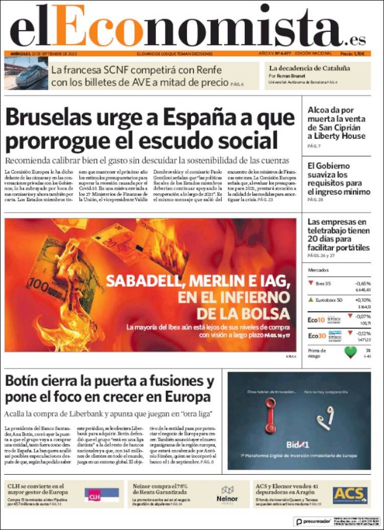 Portada de El Economista (Espa&ntilde;a)