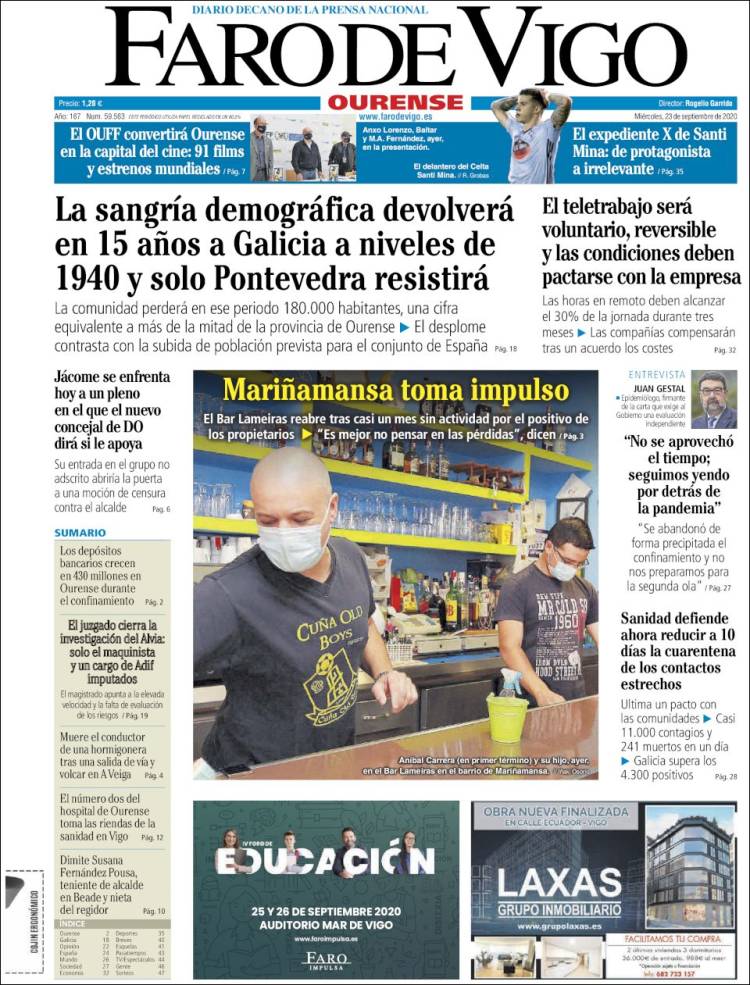 Portada de El Faro de Vigo - Ourense (Espa&ntilde;a)