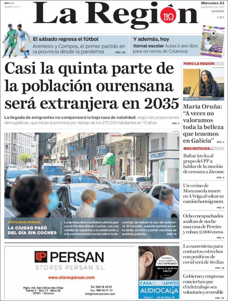Portada de La Región de Ourense (Espa&ntilde;a)