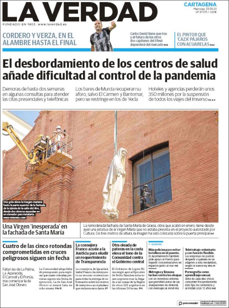 Portada de La Verdad de Cartagena (Espa&ntilde;a)