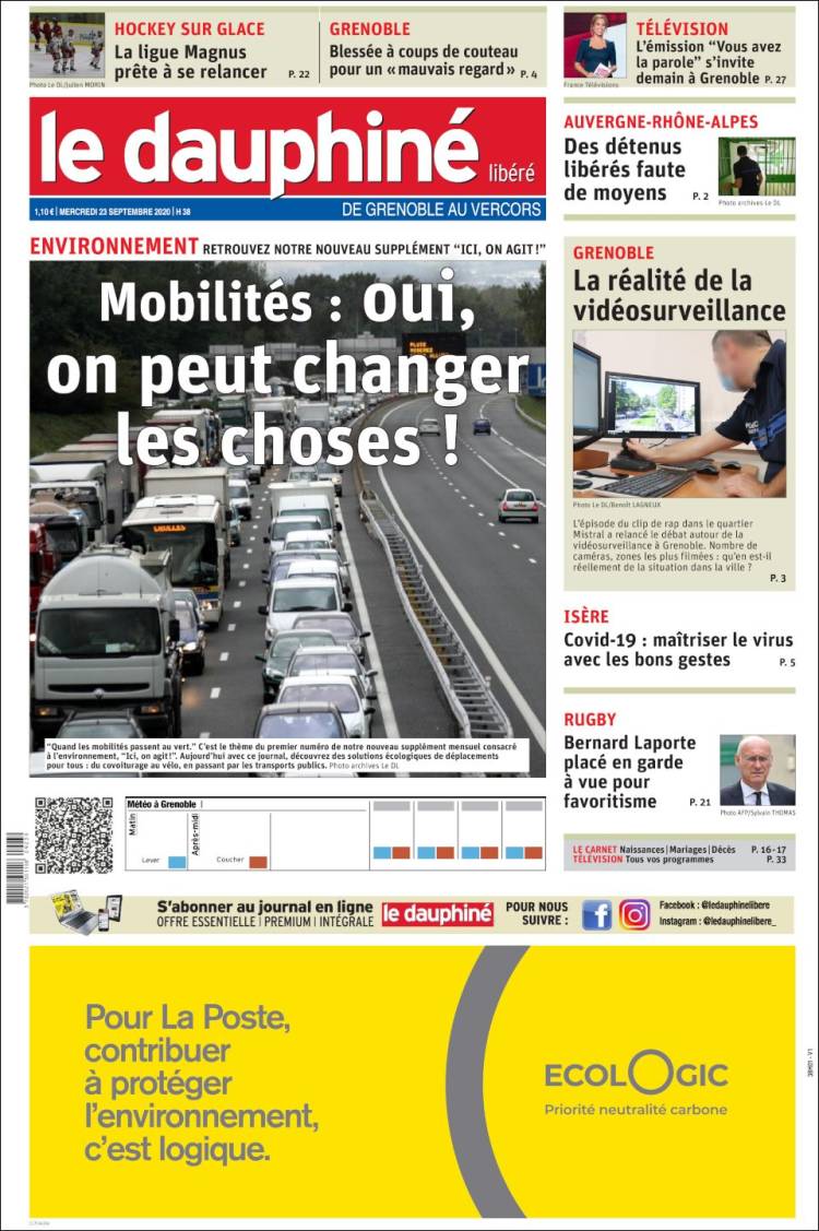 Portada de Le Dauphiné Libéré (Francia)