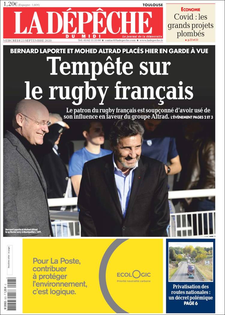 Portada de La Dépêche du Midi (Francia)