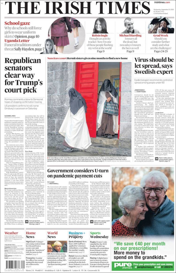 Portada de Irish Times (Irlanda)