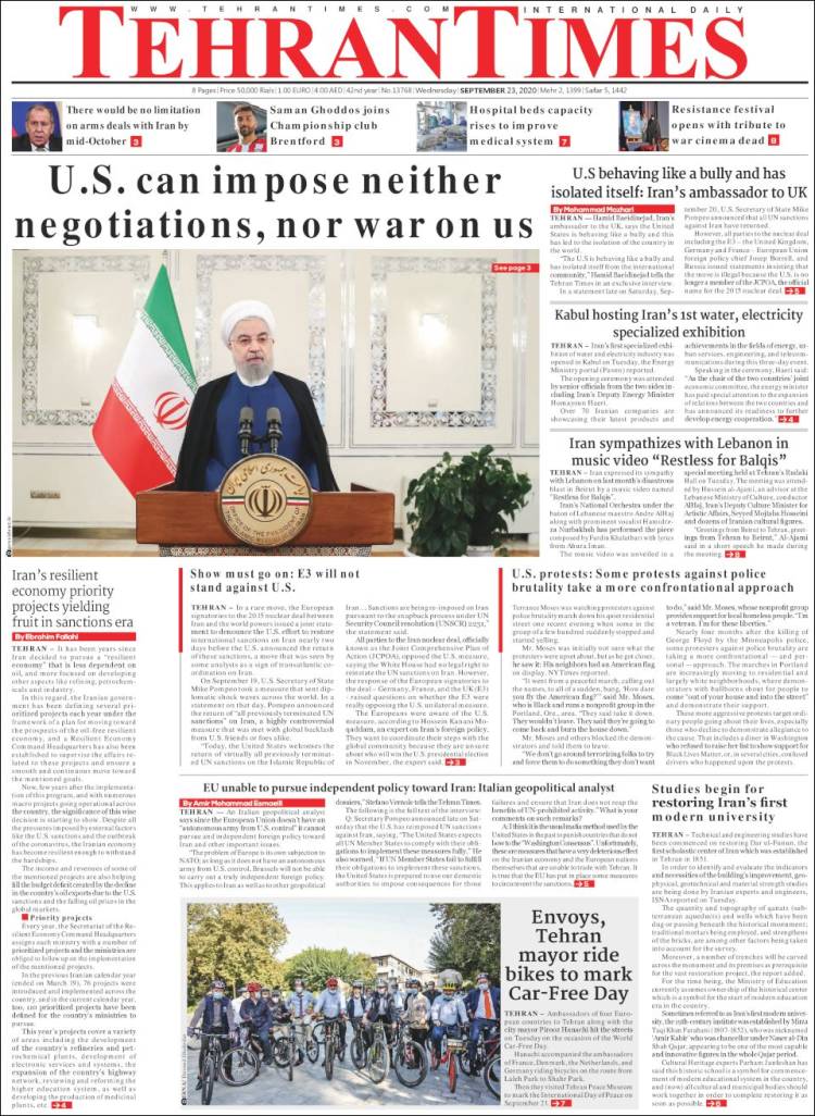 Portada de TehranTimes (Ir&aacute;n)