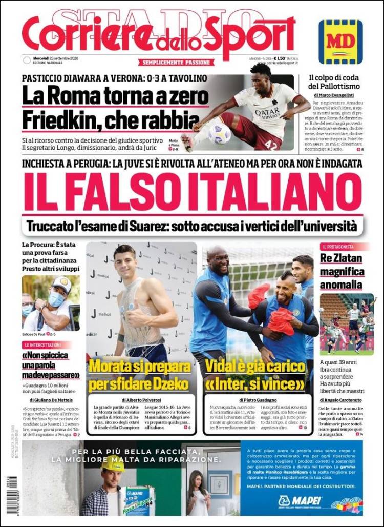 Portada de Corriere dello Sport (Italia)