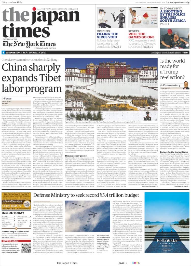 Portada de The Japan Times (Jap&oacute;n)