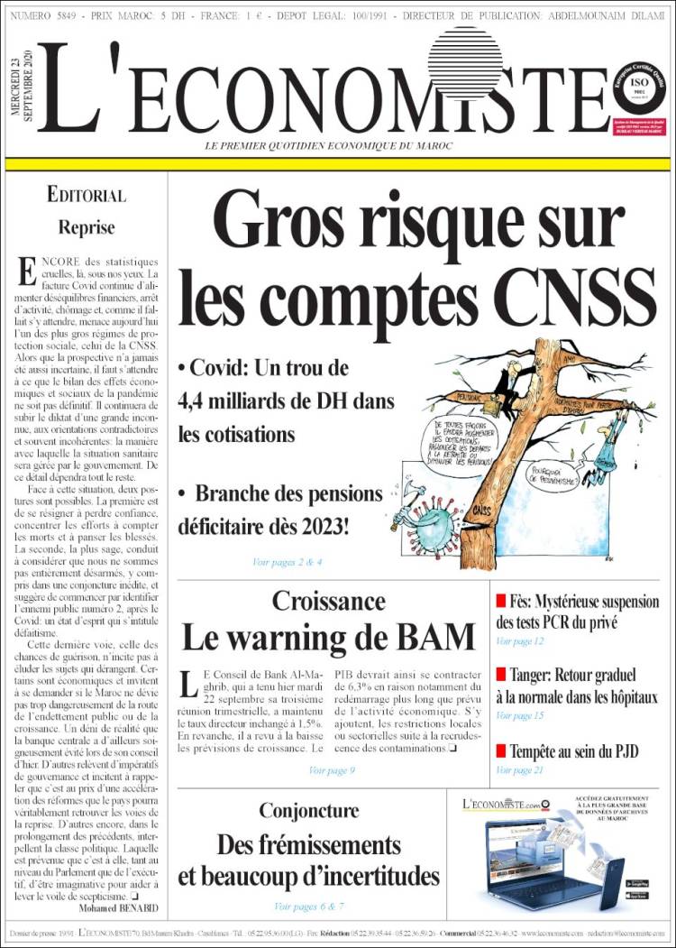 Portada de L'Economiste (Marruecos)