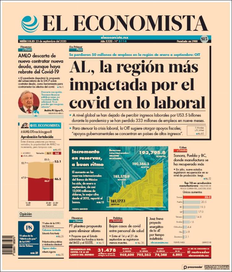 Portada de El Economista (México)