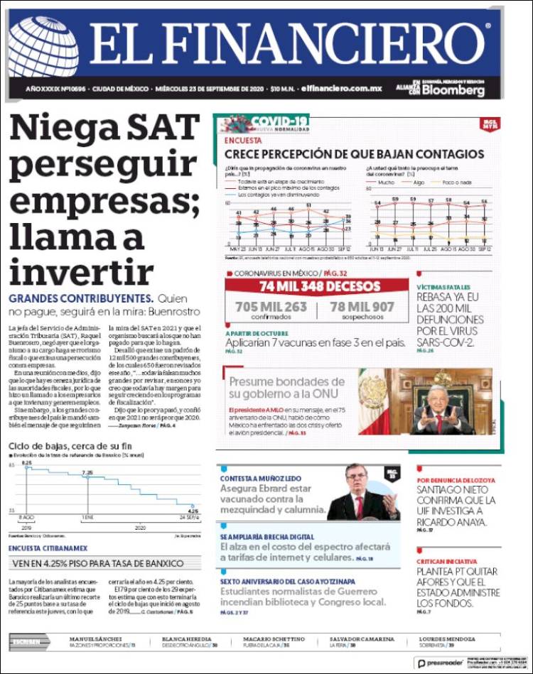 Portada de El Financiero (México)