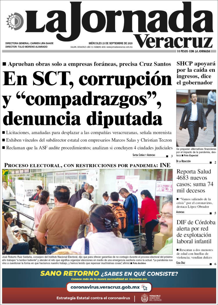 Portada de La Jornada Veracruz (México)