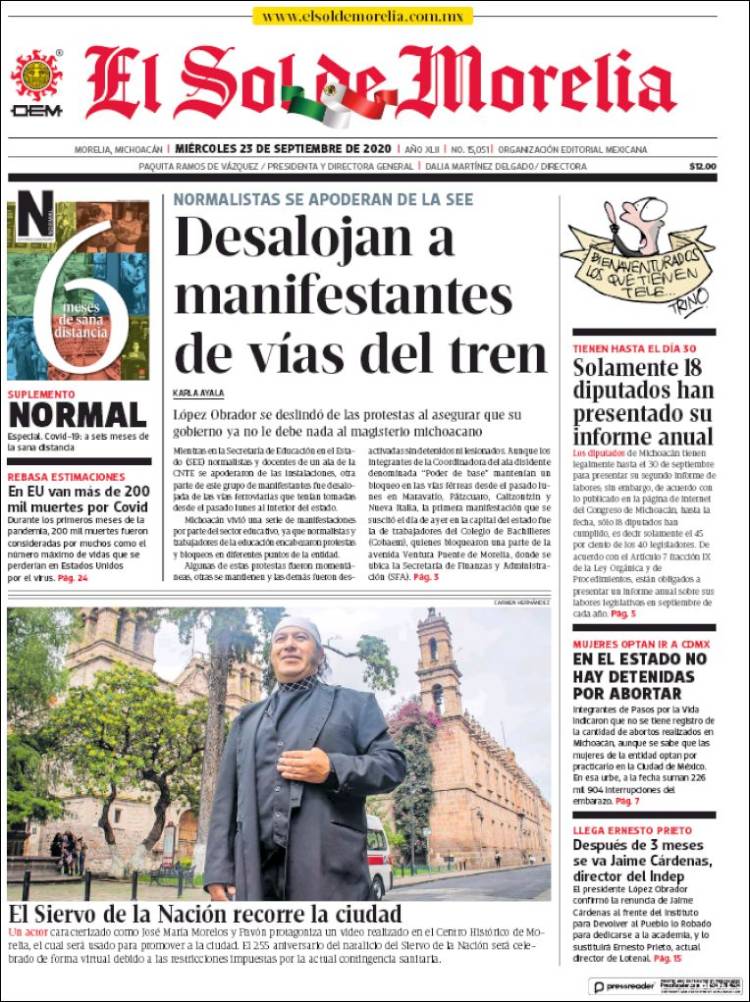 Portada de El Sol de Morelia (México)